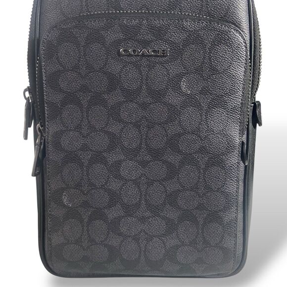 Coach Men Ethan Pack Crossbody Backpack Signature Leather Charcoal Black CV918 - Picture 13 of 13